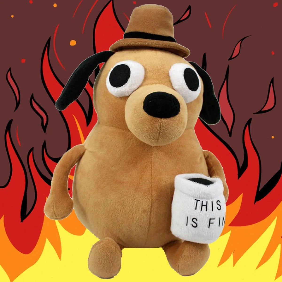 "This Is Fine" Meme Coffee Dog Plush Toy