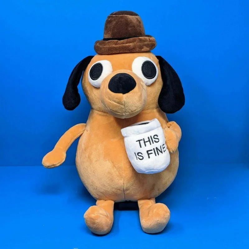 "This Is Fine" Meme Coffee Dog Plush Toy