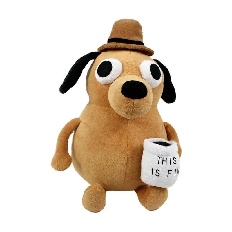 "This Is Fine" Meme Coffee Dog Plush Toy